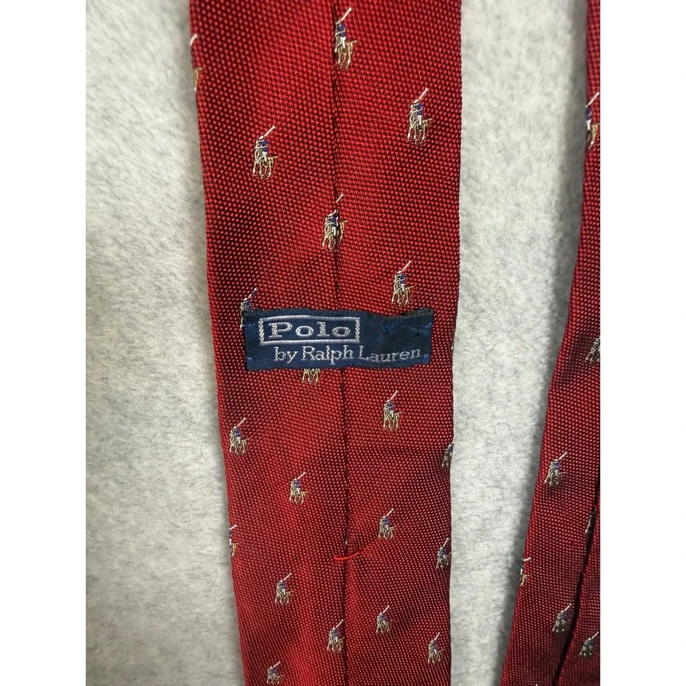 Polo Ralph Lauren Silk Tie Red Embroidered All Over Pony Logo Classic Necktie